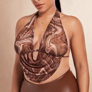 Plus Size Shein Bae Marble Print Backless Halter Top